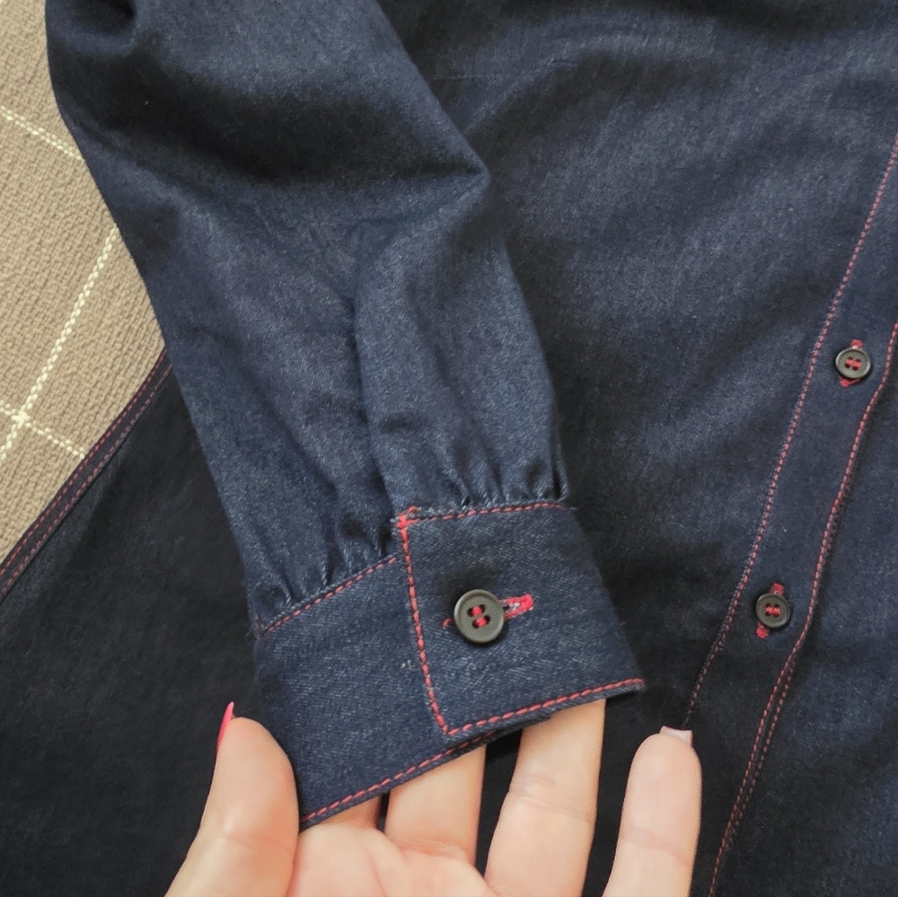 Lesley Evers Indigo Denim Dress Statement Collar - Picture 6 of 7